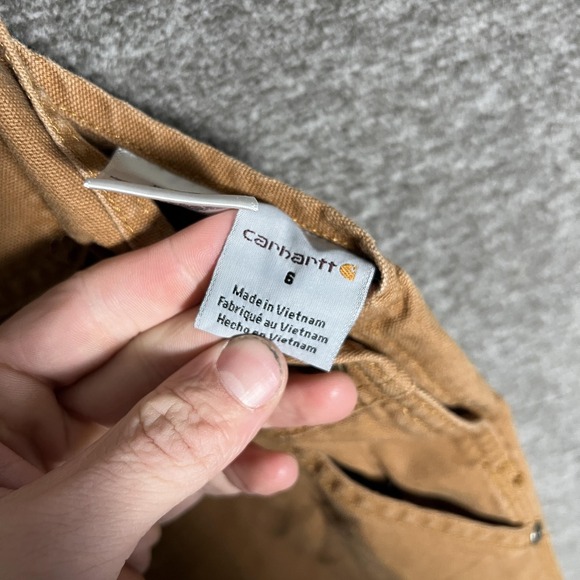 Carhartt Overalls Kids 6 Carhartt Brown Duck Canvas Double Knee Work Bib Youth - Picture 5 of 7